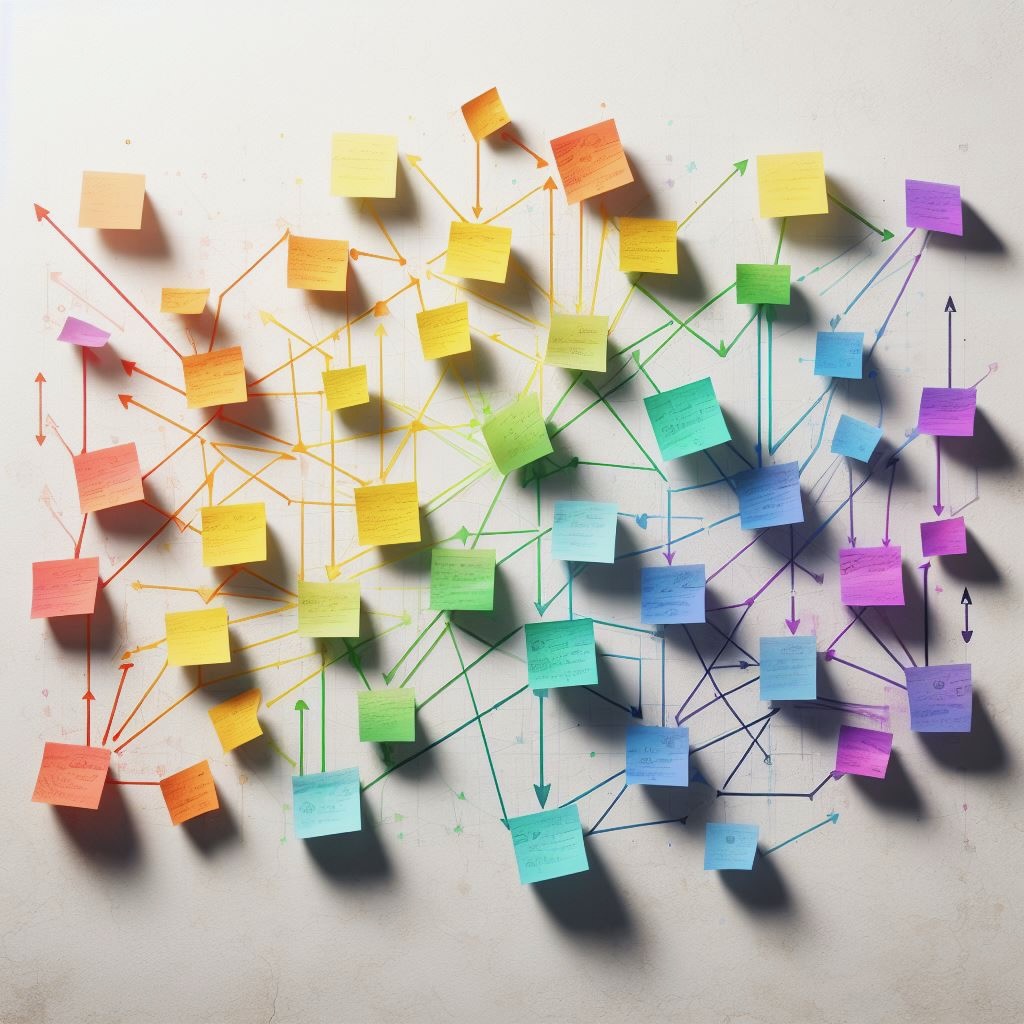 Connected post-it notes on a wall